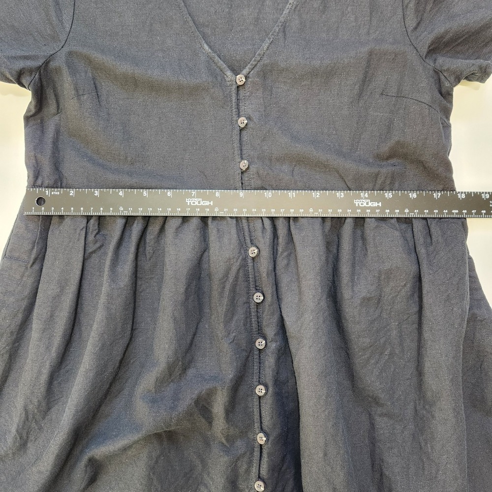 Madewell Black Linen Blend Alexandra Button Front Babydoll Mini Dress Small - Picture 8 of 11